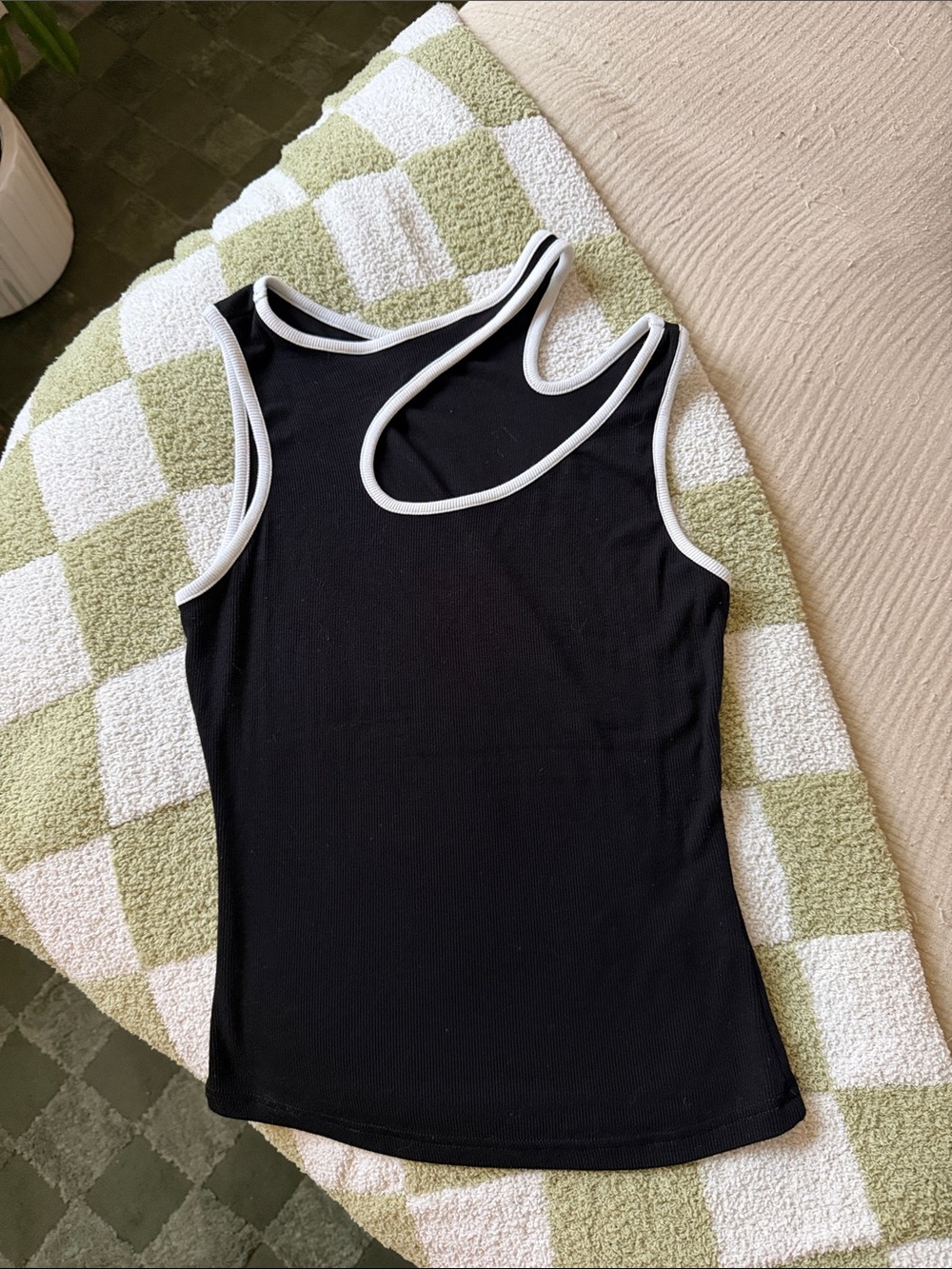 Commense Black Tank Top with White Contrast Trim